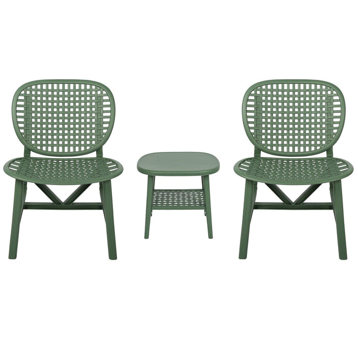 3 PCS Hollow Design Retro Outdoor Patio Tea Table and Chair Set - Green image