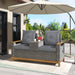 Outdoor Adjustable Rattan Loveseat withStorage Armrest with Gray Cushions image