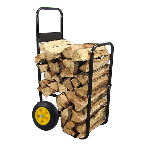 Heavy Duty Black Steel Firewood RackStorage Mover with Rolling Wheels image