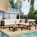 4 PCS Outdoor Patio Backyard Wood Seating Group with X-Back Sectional, Tea Table, and Beige Cushions image