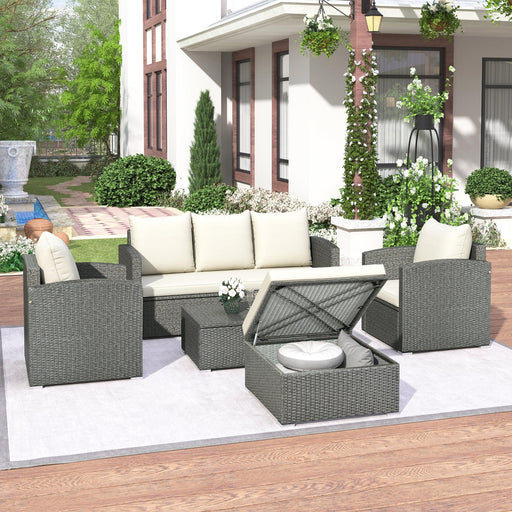 5 PCS Outdoor PatioAll-Weather PE Wicker Rattan Sectional Sofa Set with Multifunctional Table and Ottoman image