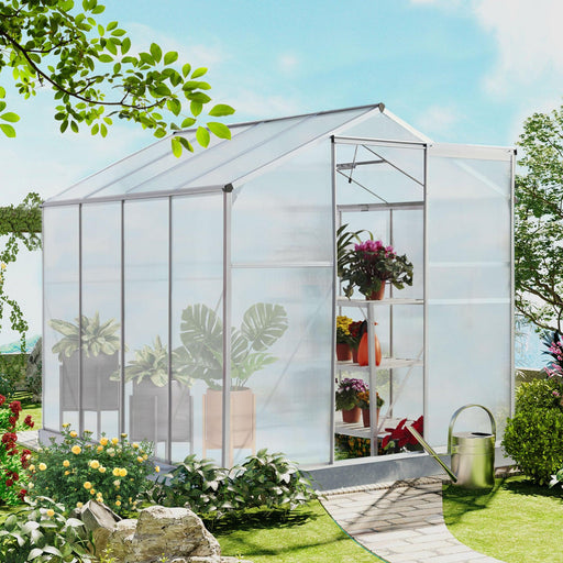 6ft x 8ft Walk-in Greenhouse with Heavy Duty Aluminum Frame and 4mm UV Polycarbonate Panels image