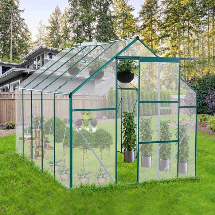 6ft x 10ft Walk-in Greenhouse with Heavy Duty Aluminum Frame and 4mm UV Polycarbonate Panels image