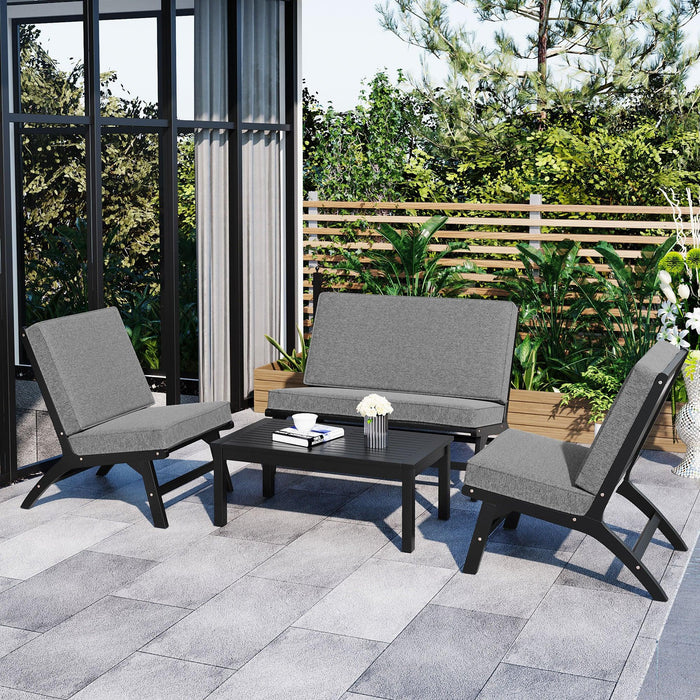 4 PCS Outdoor Patio V-shaped Black Acacia Solid Wood and Gray Cushions image