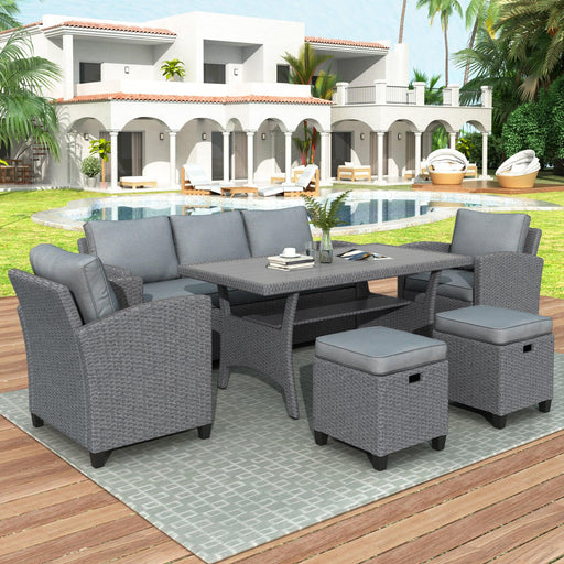 6 PCS Outdoor Patio Gray Rattan Wicker Dining Set with Gray Cushions image
