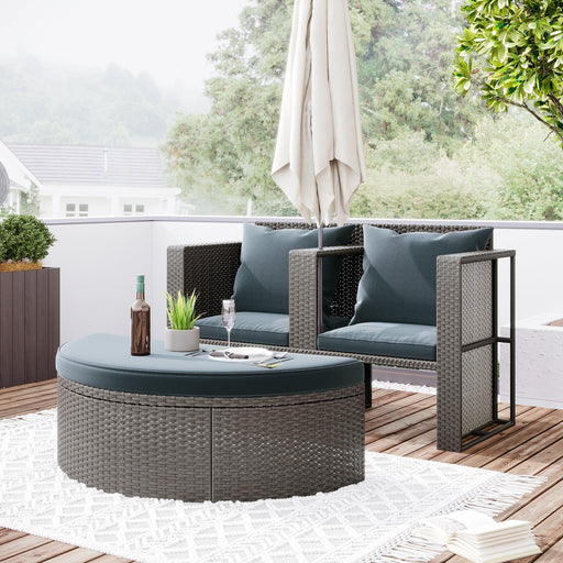 2 PCS OutdoorAll-Weather PE Wicker Rattan Seating Set with Half-moon Side Table and Gray Cushions image
