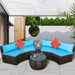 4 PCS Outdoor Patio Half-Moon Sectional Furniture Wicker Sofa Set with Two Pillows, Coffee Table, and Blue Cushions image