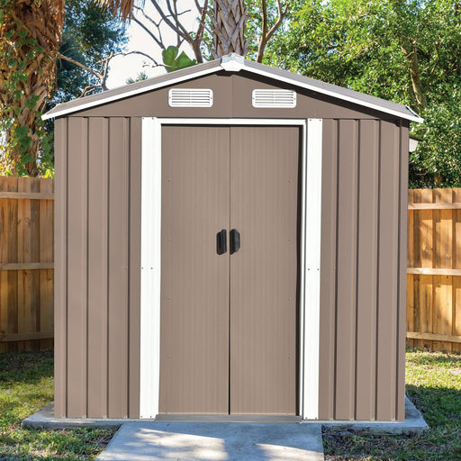 6ft x 4ft Outdoor Garden Metal Lean-to Shed with Lockable Door - Brown image