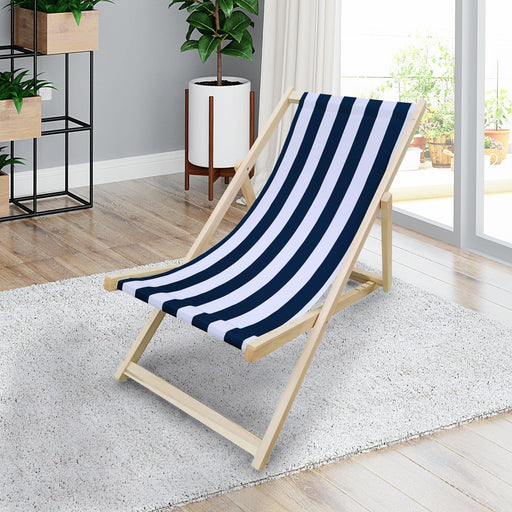 Dark Blue Stripe Folding Beach Chaise Lounge Chair image