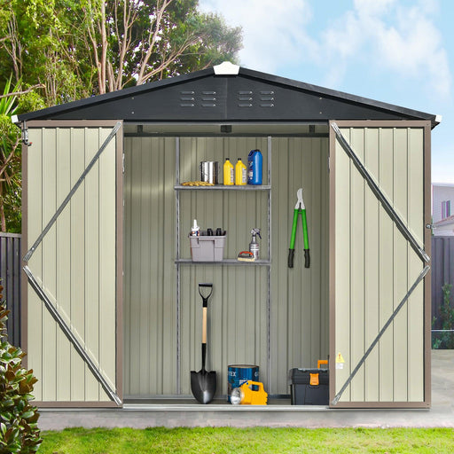 8ft x 6ft Outdoor Garden Lean-to Shed with Metal Adjustable Shelf and Lockable Doors - Brown image