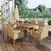 Outdoor Patio 7 PCS Dining Table Set All Weather PE Rattan Dining Set with Wood Tabletop and Cushions for 6, White image