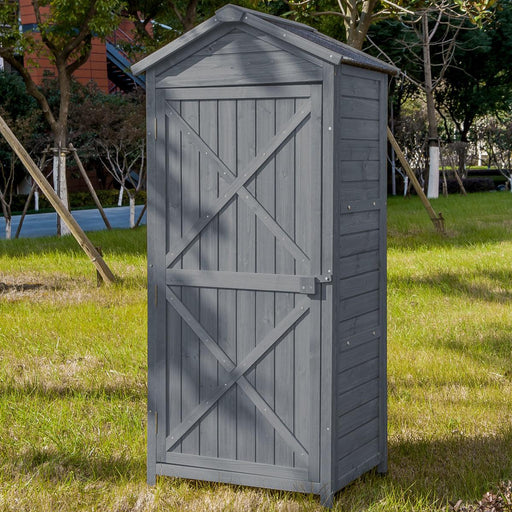 Outdoor WoodenStorage Sheds Fir Wood Lockers with Workstation - Gray image