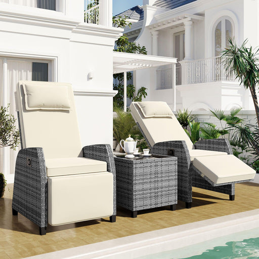 2 PCS Outdoor Adjustable Armchairs with Beige Cushions and Glass Table Top image