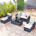 6 PCS All-Weather Wicker PE Rattan Patio Outdoor Dining Conversation Sectional Set with Black Wicker and Beige Cushions image