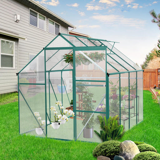 Outdoor Patio 6ft x 8ft Walk-in Polycarbonate Greenhouse with Window and Aluminum Base image