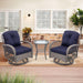 3 PCS Outdoor PatioModern Wicker Set with Table, Swivel Base Chairs and Navy Blue Cushions image