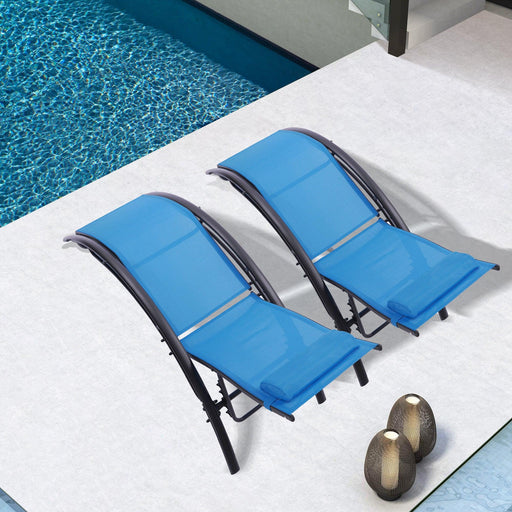 2 PCS Outdoor Chaise Lounge Adjustable Aluminum Arch Recliner Chair - Blue image