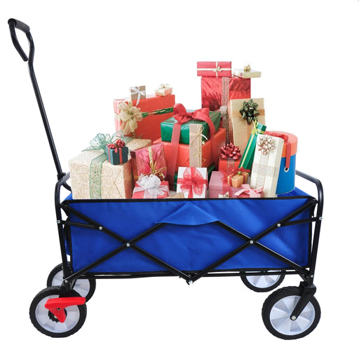 Blue Folding Utility Wagon Shopping Beach Cart image
