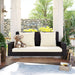 2-Person Brown Wicker Hanging Porch Swing with Chains, White Cushions and Pillows image