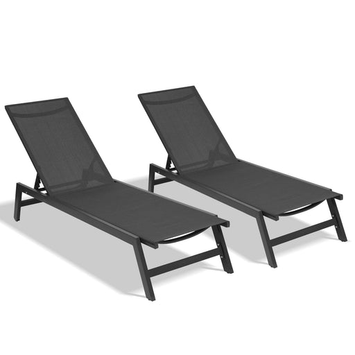 2 PCS Outdoor Chaise Lounge Adjustable Aluminum Recliner Chair - Black image