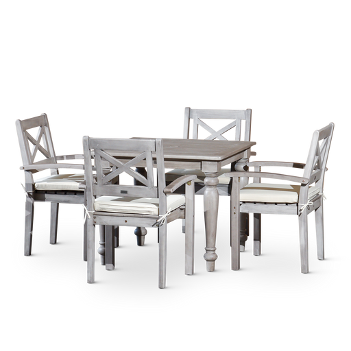 5 PCS Square Silver Gray Finish Dining Set with X-back Styling on Armchairs image