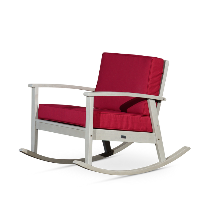 Eucalyptus Rocking Chair with Cushions -  Driftwood Gray Finish -  Burgundy Cushions image
