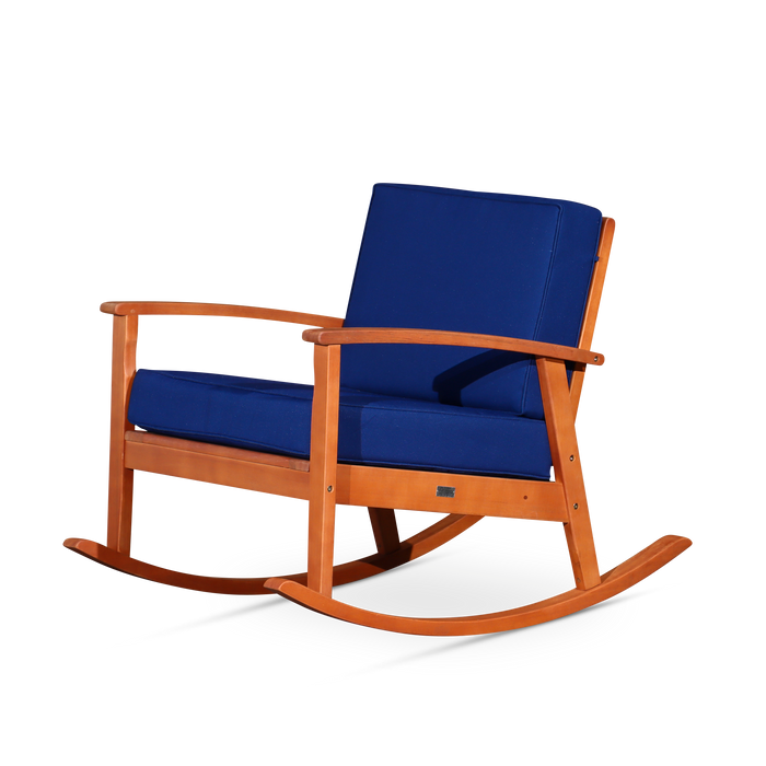 Eucalyptus Rocking Chair with Cushions - Natural Oil Finish - Navy Cushions image