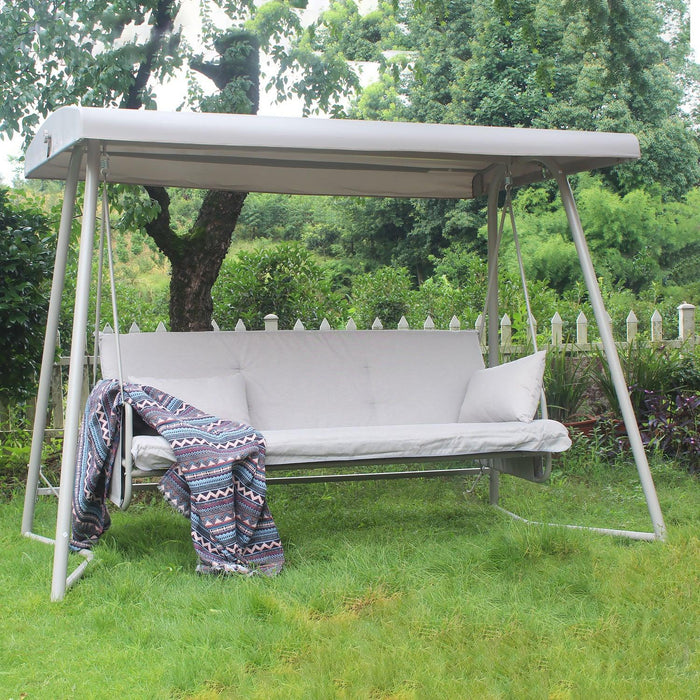 Outdoor Patio 3 Seater Metal Swing Chair Bed with Cushion and Adjustable Canopy - Champagne Color image