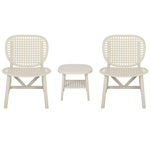 3 PCS Hollow Design Retro Outdoor Patio Tea Table and Chair Set - White image