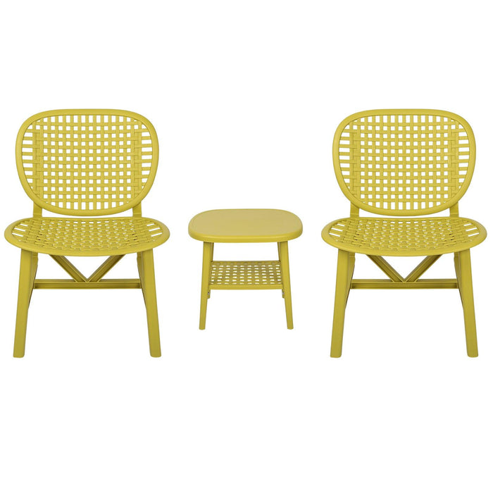 3 PCS Hollow Design Retro Outdoor Patio Tea Table and Chair Set - Yellow image
