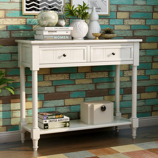 Daisy Series Console Table Traditional Design with Two Drawers and Bottom Shelf (Ivory White) image