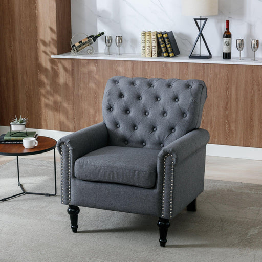Accent Chairs for Bedroom, MidcenturyModern Accent Arm Chair for Living Room, Linen Fabric Comfy Reading Chair, Tufted Comfortable Sofa Chair, Upholstered Single Sofa, Dark Grey image