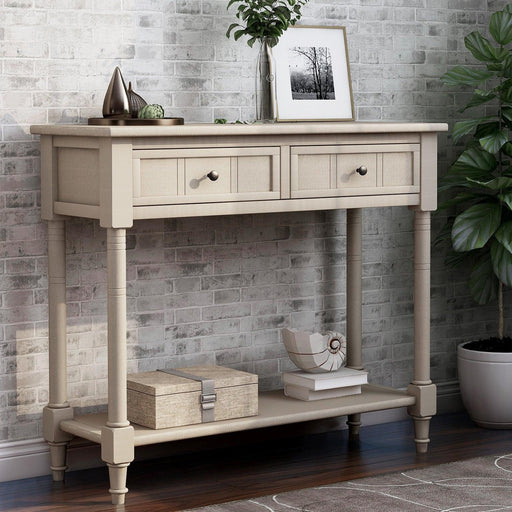 Daisy Series Console Table Traditional Design with Two Drawers and Bottom Shelf (Retro Grey) image