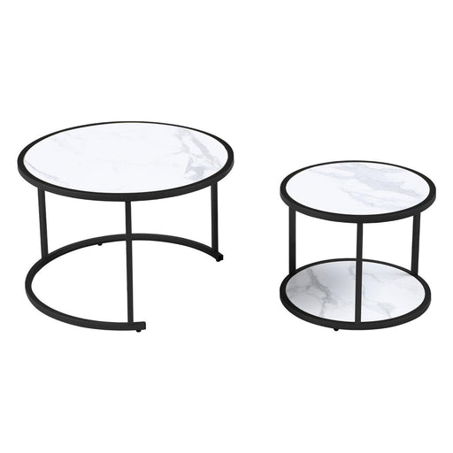 27.16inch Marble Pattern MDF Top with Black Metal Frame nesting coffee table set of 2 image