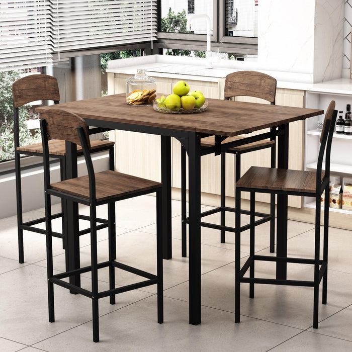 Farmhouse 5-piece Counter Height Drop Leaf Dining Table Set with Dining Chairs for 4,Black Frame+Brown Tabletop image