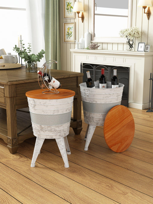 Farmhouse Rustic Distressed Metal Accent Cocktail Table with wood top-WHT, Set of 2 image
