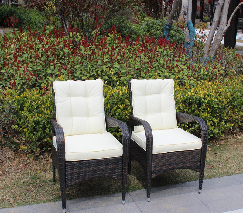 2 PCS Outdoor Rattan Dining Chairs with Beige Color Cushions image