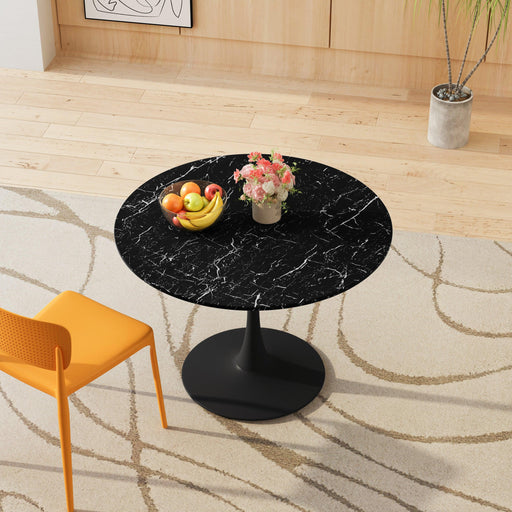 42.12"Modern Round Dining Table with Printed Black Marble Table Top,Metal Base  Dining Table, End Table Leisure Coffee Table image