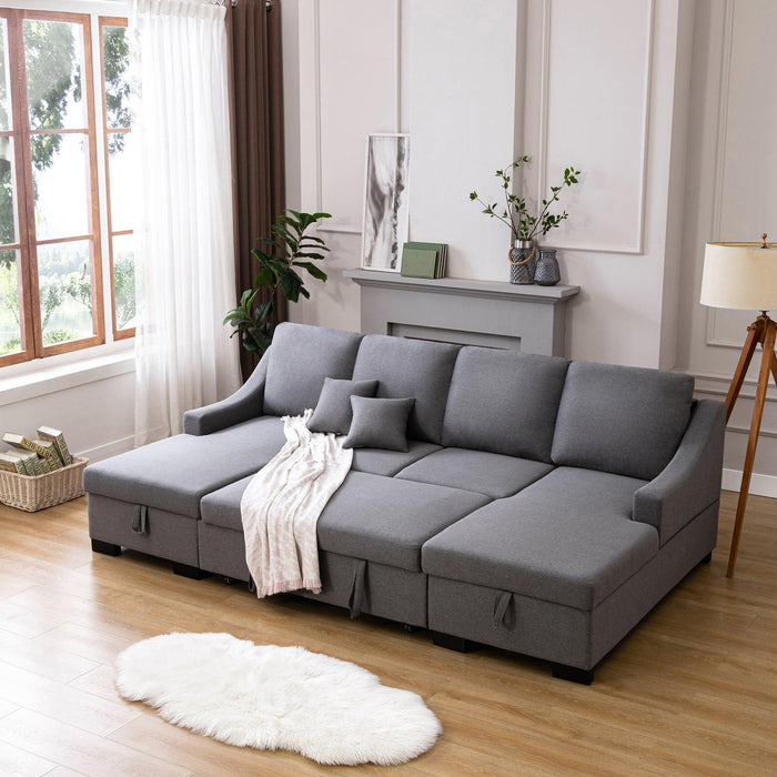 Upholstery Sleeper Sectional Sofa with DoubleStorage Spaces, 2 Tossing Cushions, Grey image