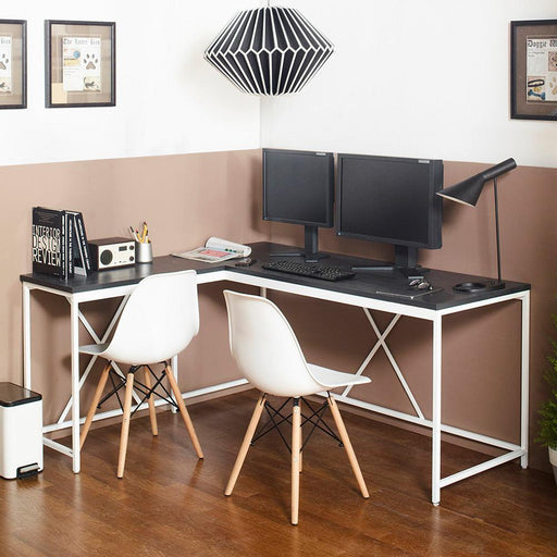 Olympus Wood and Metal Corner Desk in Dark Gray and Ivory image