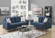 Living Room Navy Glossy Polyfber Sofa And Loveseat Furniture Plywood Metal Legs Couch Pillows 2pc Sofa set image