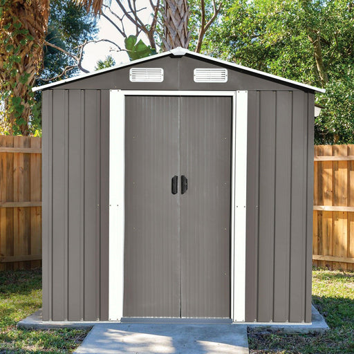 Patio 6ft x4ft Bike Shed Garden Shed, MetalStorage Shed with Lockable Door, Tool Cabinet with Vents and Foundation for Backyard, Lawn, Garden, Gray image