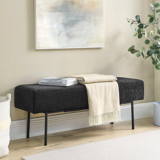 Contemporary Style Bedroom Chenille Upholstered Bench, Black,( 45'' x13''x 17''） image