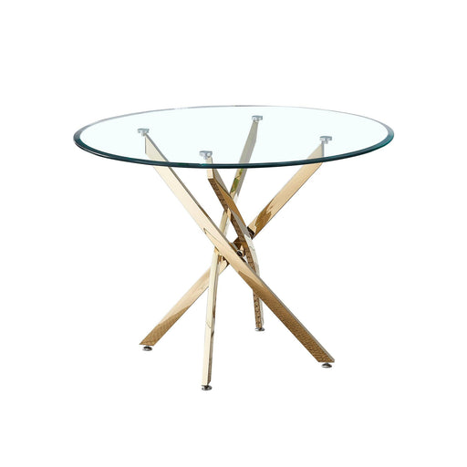 Contemporary Round Clear Dining Tempered Glass Table with Gold Finish Stainless Steel Legs image