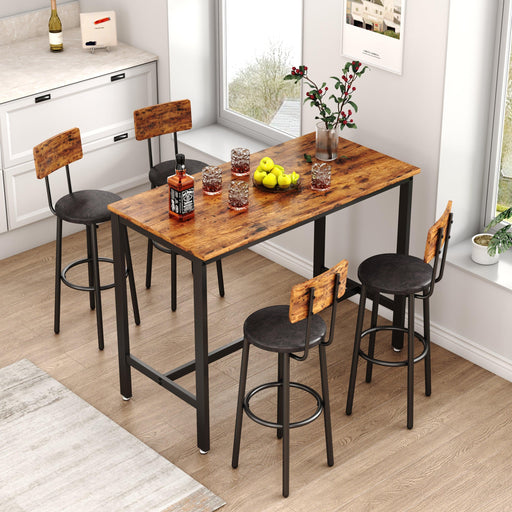 Bar Table Set with 4 Bar stools PU Soft seat with backrest (Rustic Brown，47.24’’w x 23.62’’d x 35.43’’h) image