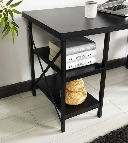 Furnish Home Store Buket Metal Frame 60" Extra Wide Wood Top 4 Shelves Writing and Computer Desk for Home Office, Black image
