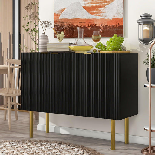 Modern Simple & Luxury Style Sideboard Particle Board & MDF Board Cabinet with Gold Metal Legs & Handles, Adjustable Shelves for Living Room, Dining Room (Black) image