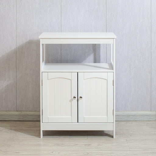 FloorStorage Cabinet, Wooden FreeStandingStorage Organizer with 2 Doors and Shelves for Bathroom, living Room, White image