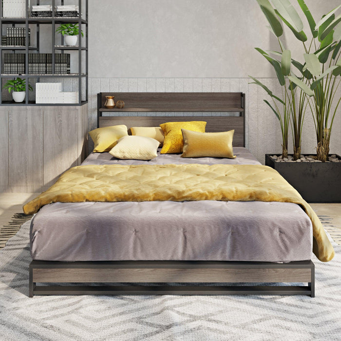 Platform Queen Bed with Socket, Fast Assemble Design image