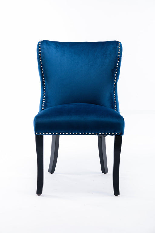 Set of 2 upholstered wing-back dining chair with backstitching nailhead trim and solid wood legs Blue image